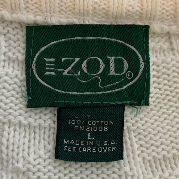 Vintage Izod Textured White Cotton Crewneck Sweater Mens Large Casual Classic - Picture 3 of 5